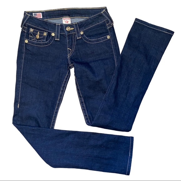 True Religion Billy Crystal Pave Jeans Low Rise Straight Leg Y2K Pants Size 25 - Picture 2 of 9